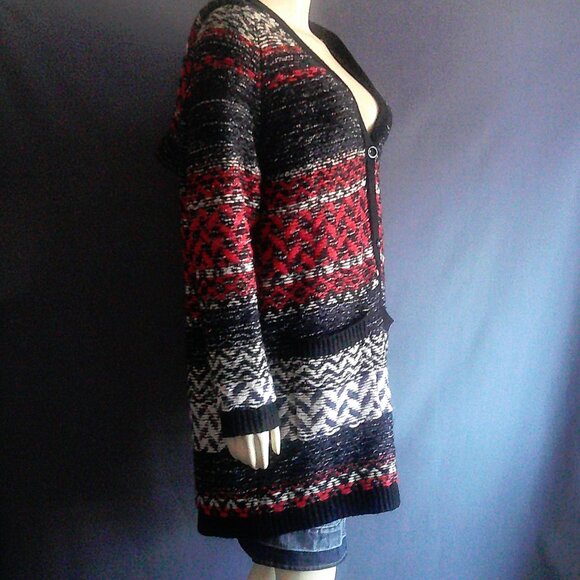 Miss Me Aztec Hooded Pocket Swing Cardigan Sweater Coat M - Picture 3 of 9